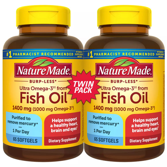Nature Made Burp-Less Ultra Omega 3 from Fish Oil 1400mg Softgels (65 ct., 2pk.)