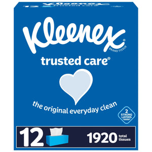 Kleenex Trusted Care 2-ply Facial Tissues, Flat Boxes (160 tissues/box, 12 boxes)