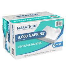 Marathon 1-Ply Beverage Napkin, White, 3000 Napkins