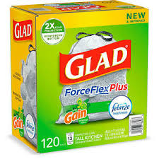 Glad ForceFlexPlus 13-Gallon Tall Kitchen Drawstring Trash Bags, Gain Original with Febreze Freshness (150 ct.)