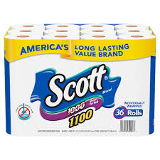 Scott 1100 Unscented Bath Tissue, 1-ply (36 Rolls = 1100 Sheets Per Roll) - Individually Wrapped Toilet Paper