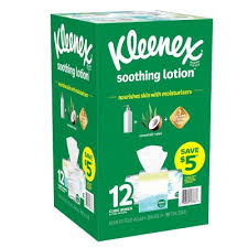 Kleenex Soothing Lotion Facial Tissues with Coconut Oil, Aloe and Vitamin E (12 cube box, 65 tissues)