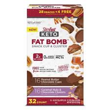 SlimFast Keto Fat Bomb, Peanut Butter Cup and Caramel Nut Clusters, Variety Pack (32 ct.)