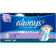 *Shipping Only* Always Ultra Thin, Size 5, Extra Heavy Overnight Pads With Wings, Unscented (72 ct.)