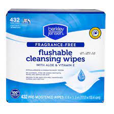 Berkley Jensen Flushable Cleansing Wipes with Aloe and Vitamin E, 432 ct.