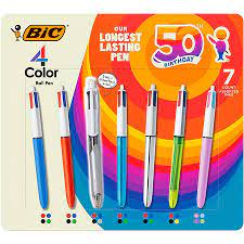 BIC 4-Color Retractable Ballpoint Pen, Med Pt. 1.0mm, Variety 7-pack